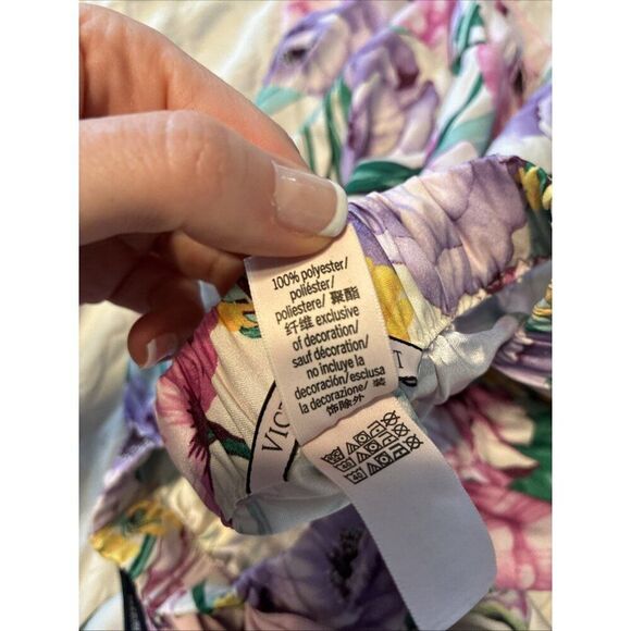 Victorias Secret Satin Pink Purple White Floral Tank Shorts Pajama Set Medium - Picture 9 of 10